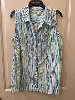 Dana Buchman XXL Sleeveless Linen/Rayon Striped shirt